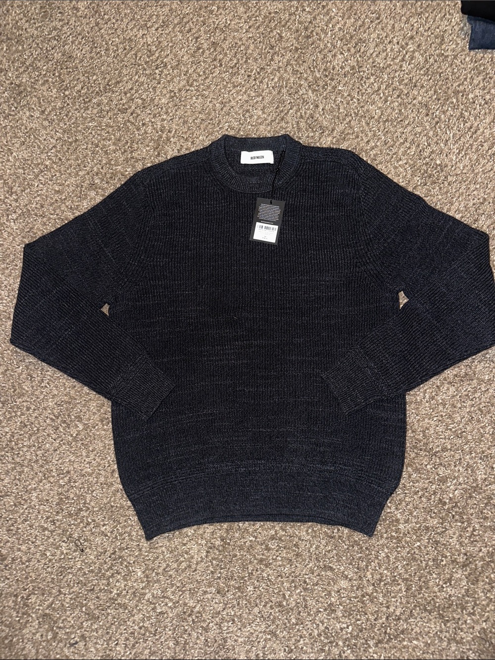 Buck Mason Men's Dark Navy Ribbed Crewneck Sweater